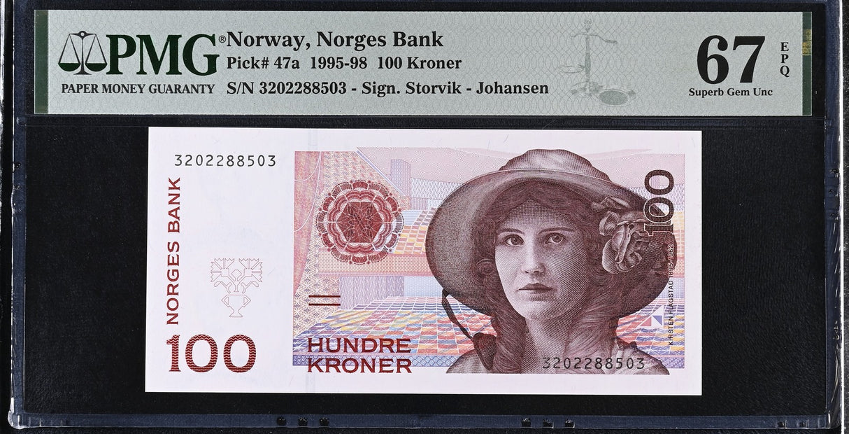 Norway 100 Kroner 1995-1998 P 47 a Superb Gem UNC PMG 67 EPQ