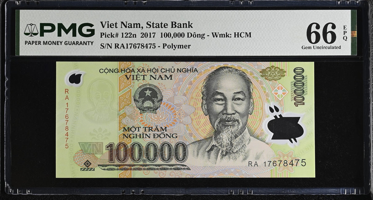 Vietnam 100000 Dong 2017 Polymer P 122 n Gem UNC PMG 66 EPQ WTM HCM
