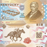 UNITED STATE USA. 50 DOLLARS 2015 POLYMER 15th STATE KENTUCKY DANIEL BOONE