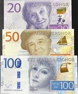 Sweden Set 3 UNC 20 50 100 Kronor ND 2015 2016 P 69 P 70 P 71