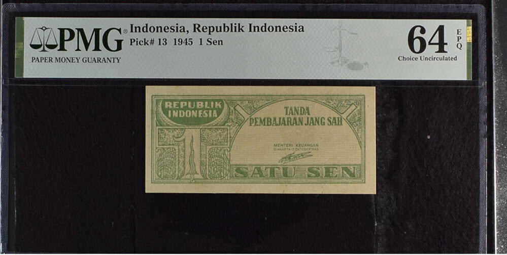 Indonesia 1 Sen 1945 P 13 Choice UNC PMG 64 EPQ
