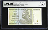 Zimbabwe 10 Trillion Dollars 2008 AA Prefix P 88 Superb Gem UNC PMG 67 EPQ