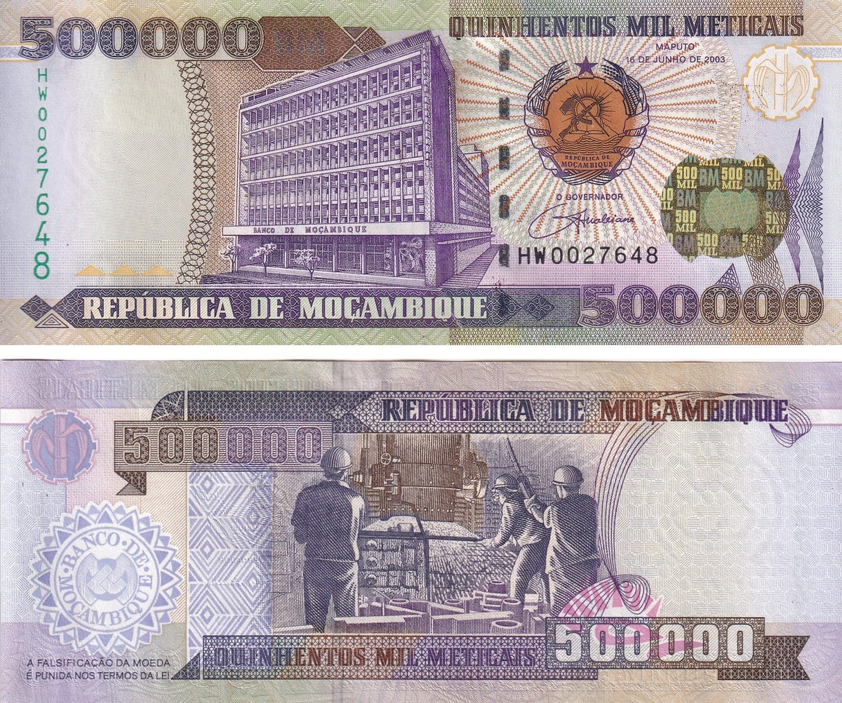 Mozambique 500000 Meticais 2003 P 142* Replacement UNC ,Foundry workers