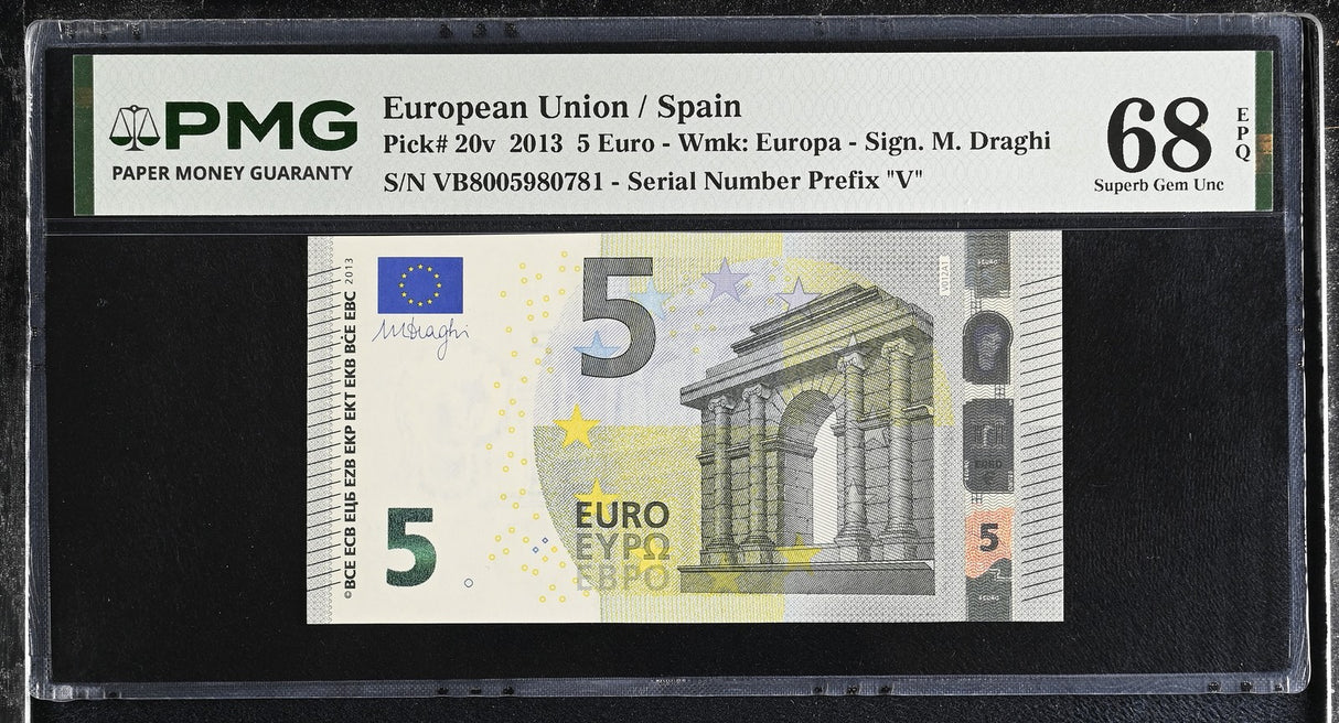 Euro 5 Euro 2013 P 20 V Spain VB Superb Gem UNC PMG 68 EPQ