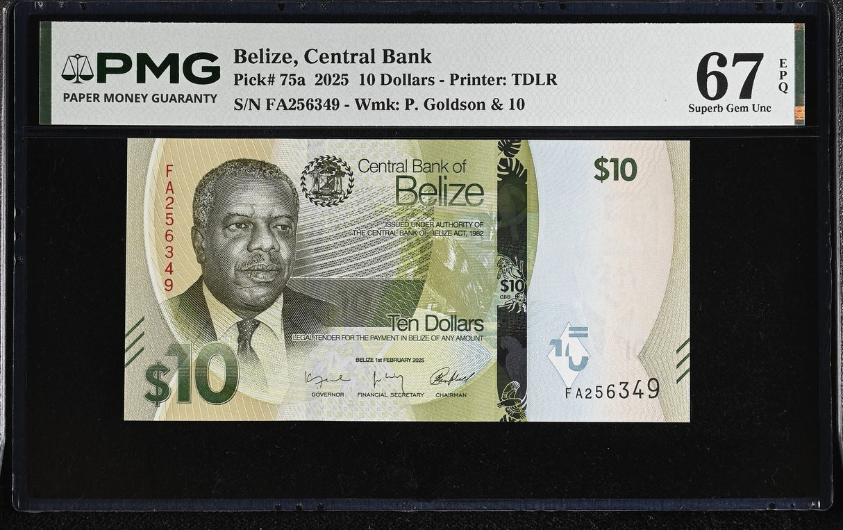 Belize 10 Dollars 2025 P 75 a Superb Gem UNC PMG 67 EPQ