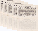 Germany Reichsbank 200000 Mark 1923 P 100 AUnc LOT 5 PCS