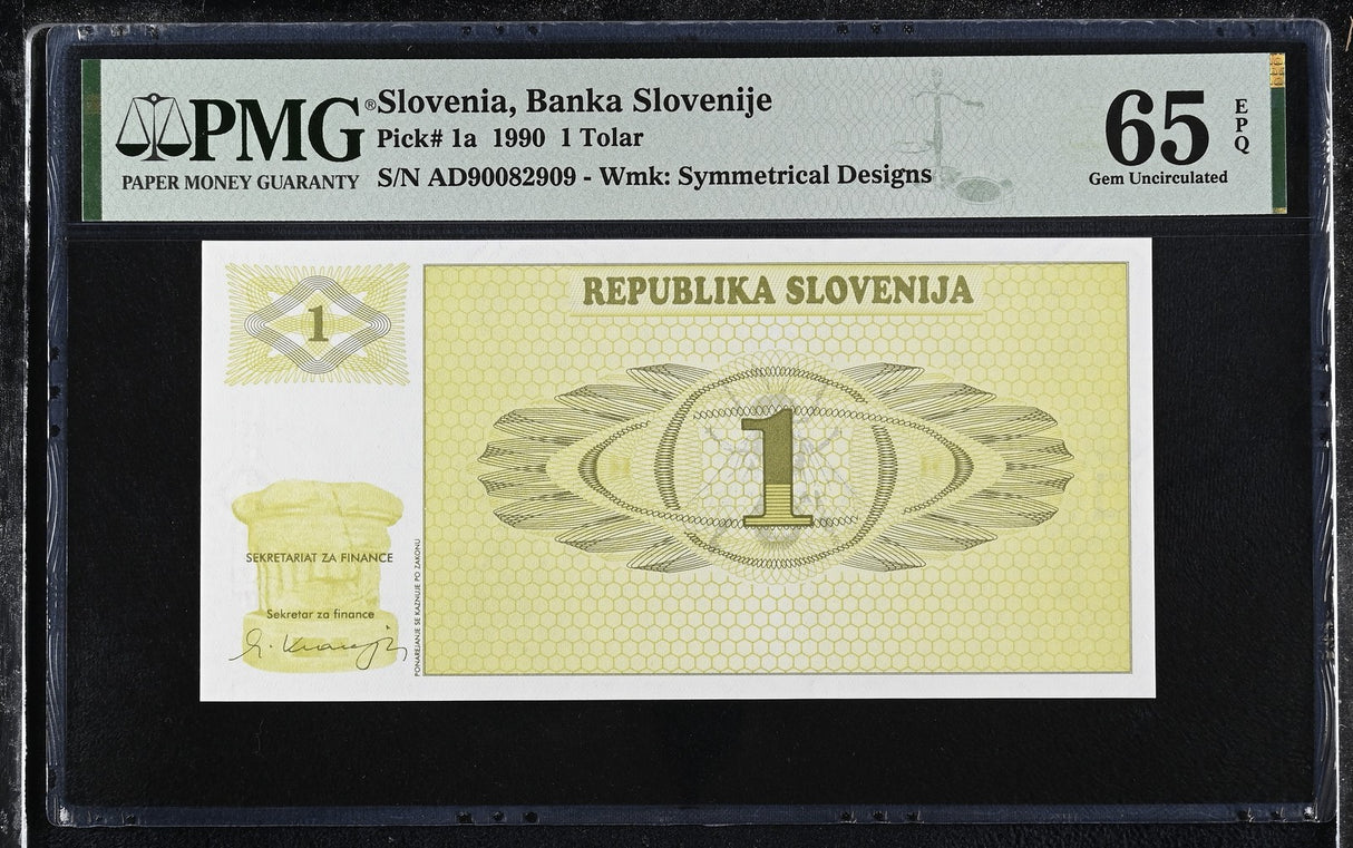 Slovenia 1 Tolar 1990 P 1 a GEM UNC PMG 65 EPQ