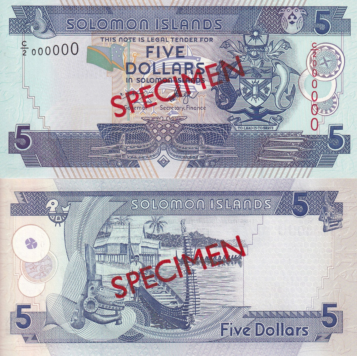 Solomon Islands 5 Dollars ND 2006 P 26 Specimen C/2 000000 UNC