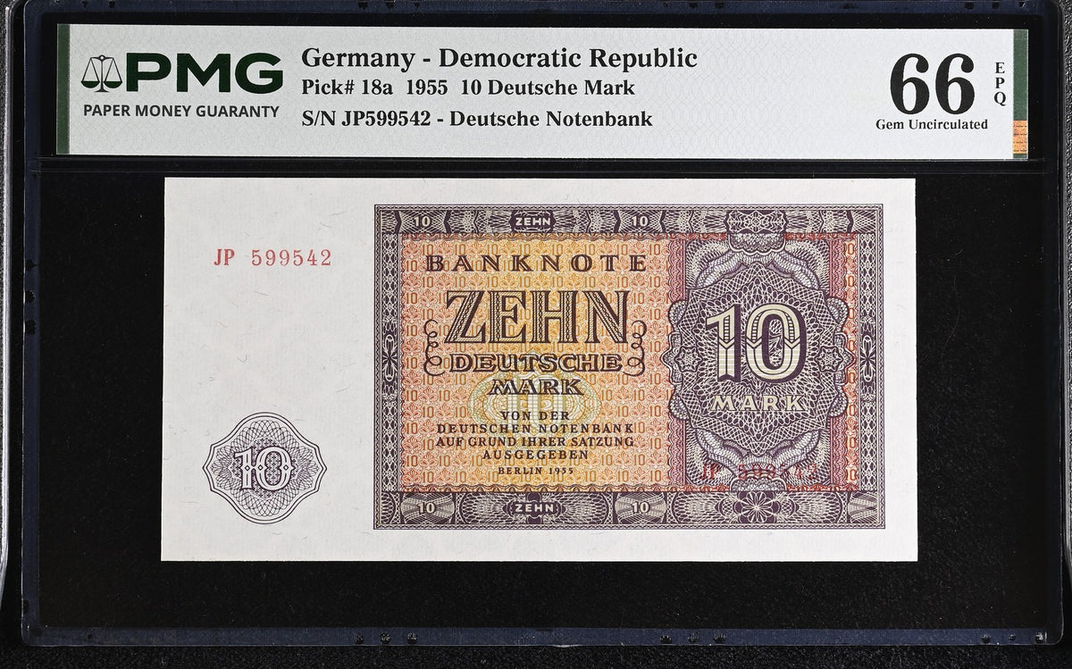 Germany Democratic Republic 10 Mark 1955 P 18 a Gem UNC PMG 66 EPQ