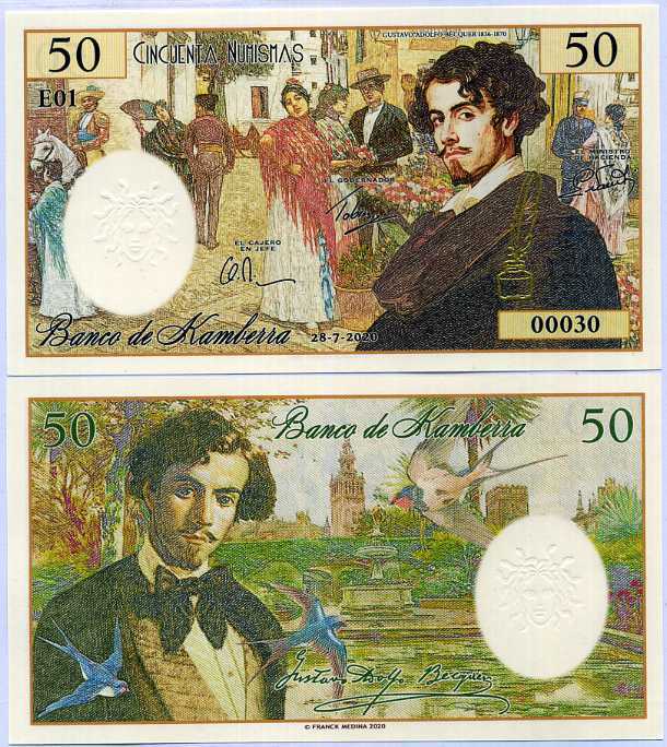 KAMBERRA 50 NUMISMAS 2020 PRIVATED ISSUED Gustavo Adolfo Becquer