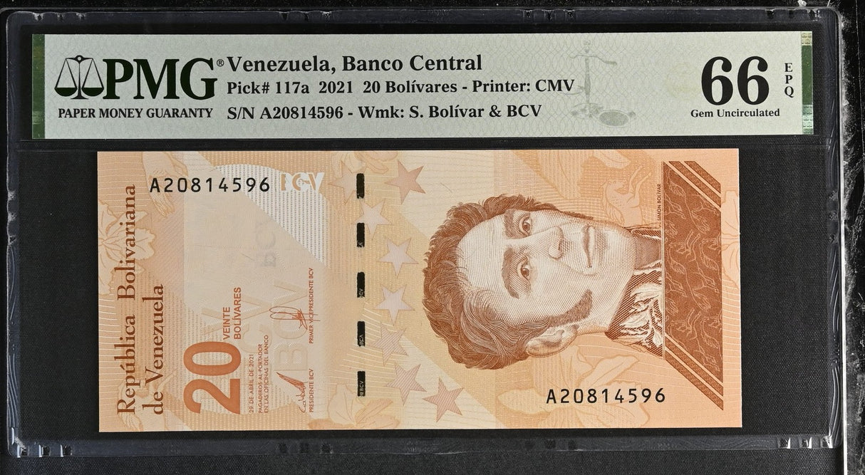 Venezuela 20 Bolivares 2021 P 117 a Gem UNC PMG 66 EPQ