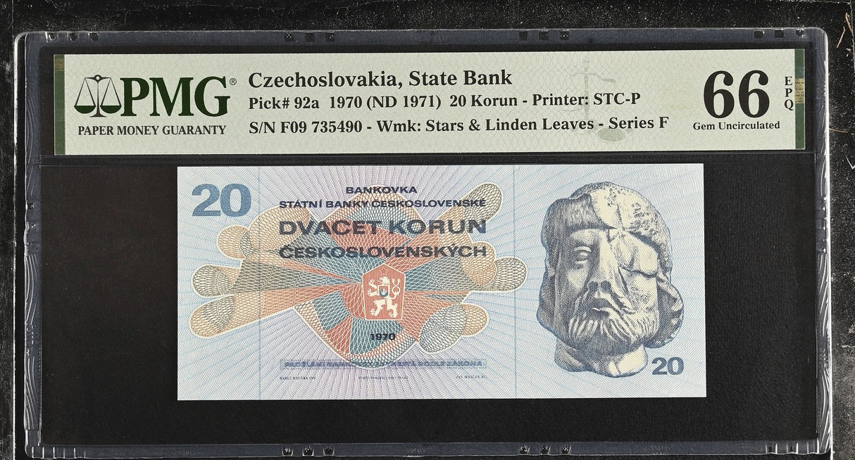 Czechoslovakia 20 Korun 1970 ND 1971 P 92 a Gem UNC PMG 66 EPQ