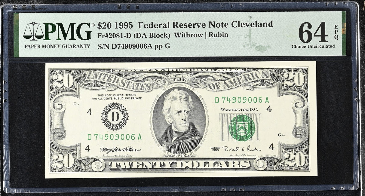 United States 20 Dollars Usa 1995 P 500 D Cleveland Choice UNC PMG 64 EPQ