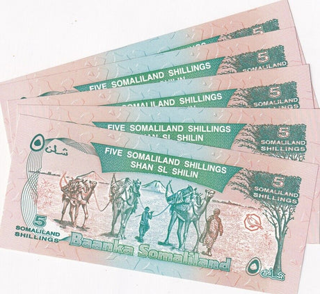 Somaliland 5 Shillings 1994 P 1 UNC LOT 5 PCS