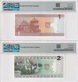 Lithuania SET 2 ,1 2 Litas 1993 1994 P 53 a P 54 a Superb Gem UNC PMG 67 EPQ