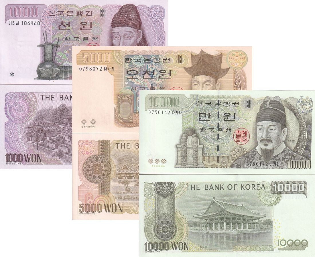 South Korea Set 3 UNC 1000 5000 10000 Won ND 1983 2000 2002 P 47 51 52
