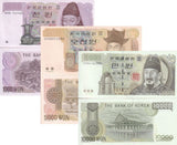 South Korea Set 3 UNC 1000 5000 10000 Won ND 1983 2000 2002 P 47 51 52