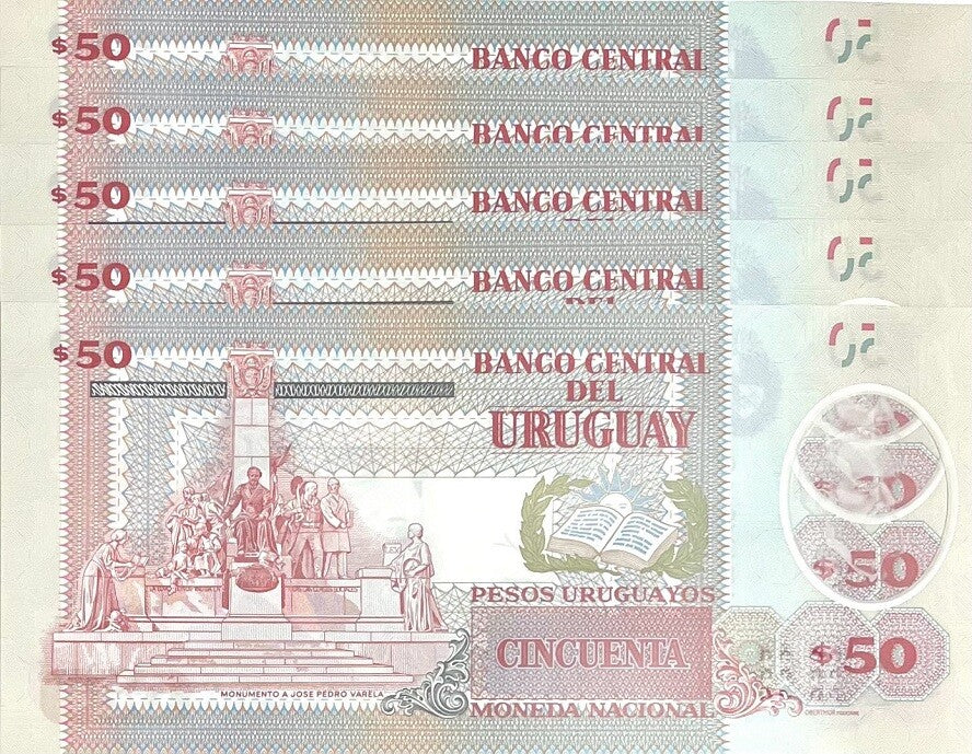 Uruguay 50 Pesos 2020 P 102 a Polymer UNC LOT 5 PCS