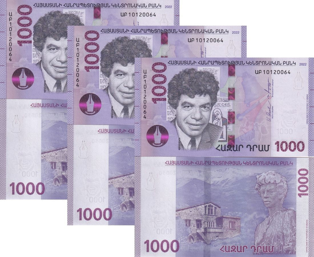 Armenia 1000 Dram 2022 P 61 New Sign UNC Lot 3 PCS