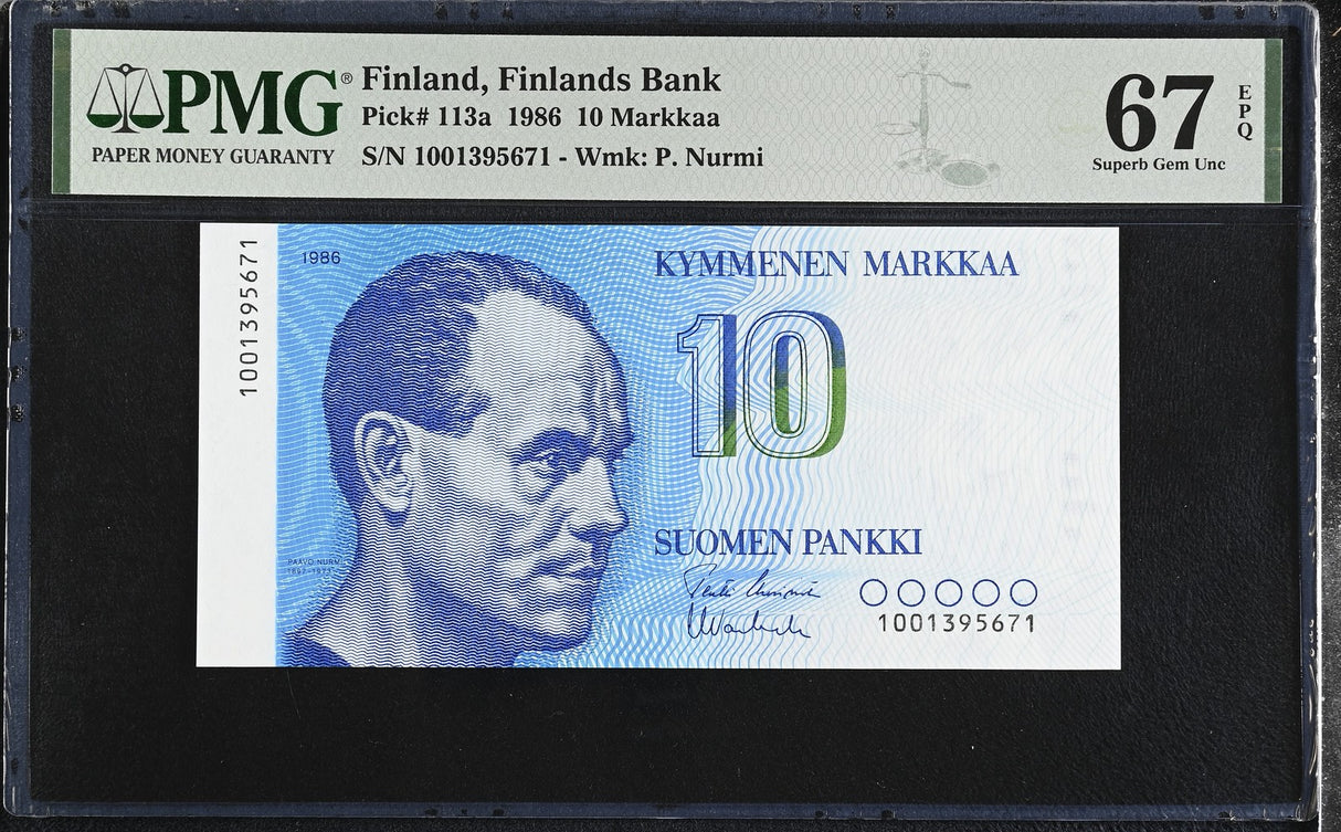 Finland 10 Markkaa 1986 P 113 a Superb Gem UNC PMG 67 EPQ
