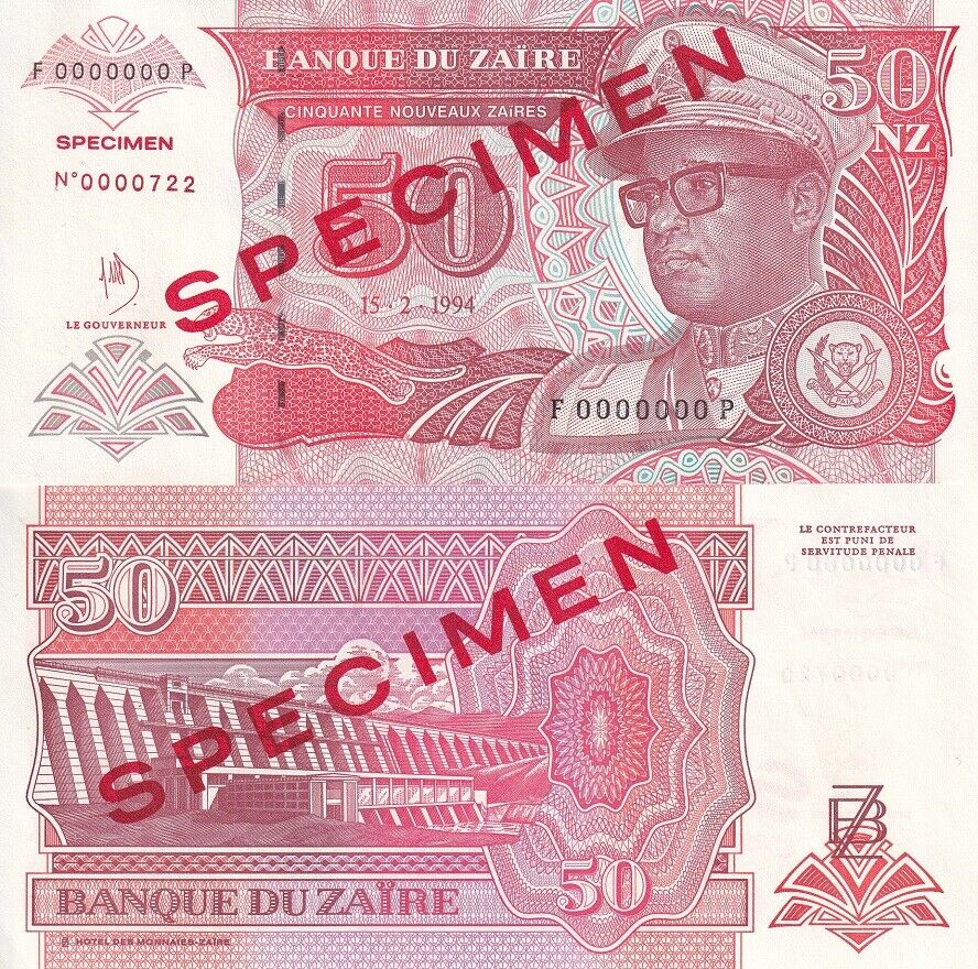 ZAIRE 50 NOUVEAUX 1994 P 59 SPECIMEN UNC