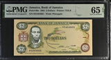 Jamaica 2 Dollars 1993 P 69 e Gem UNC PMG 65 EPQ