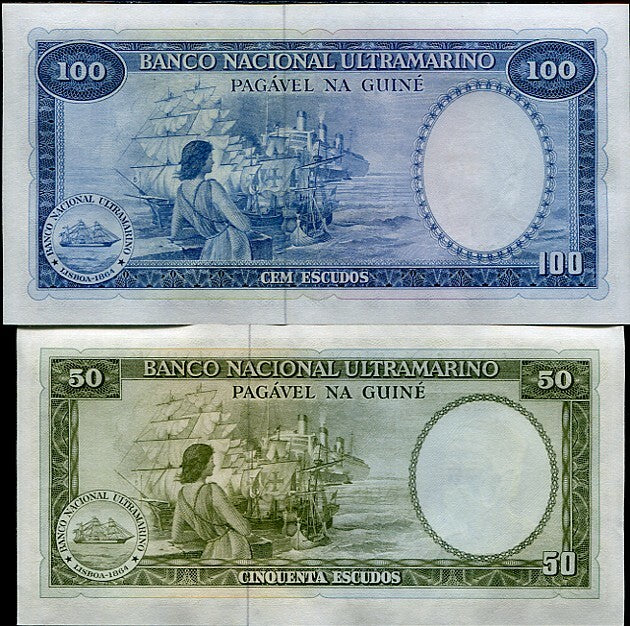 Portuguese Guinea Set 2 Pcs 50 100 Escudos 1971 P 44 45 UNC , Nuno Tristao