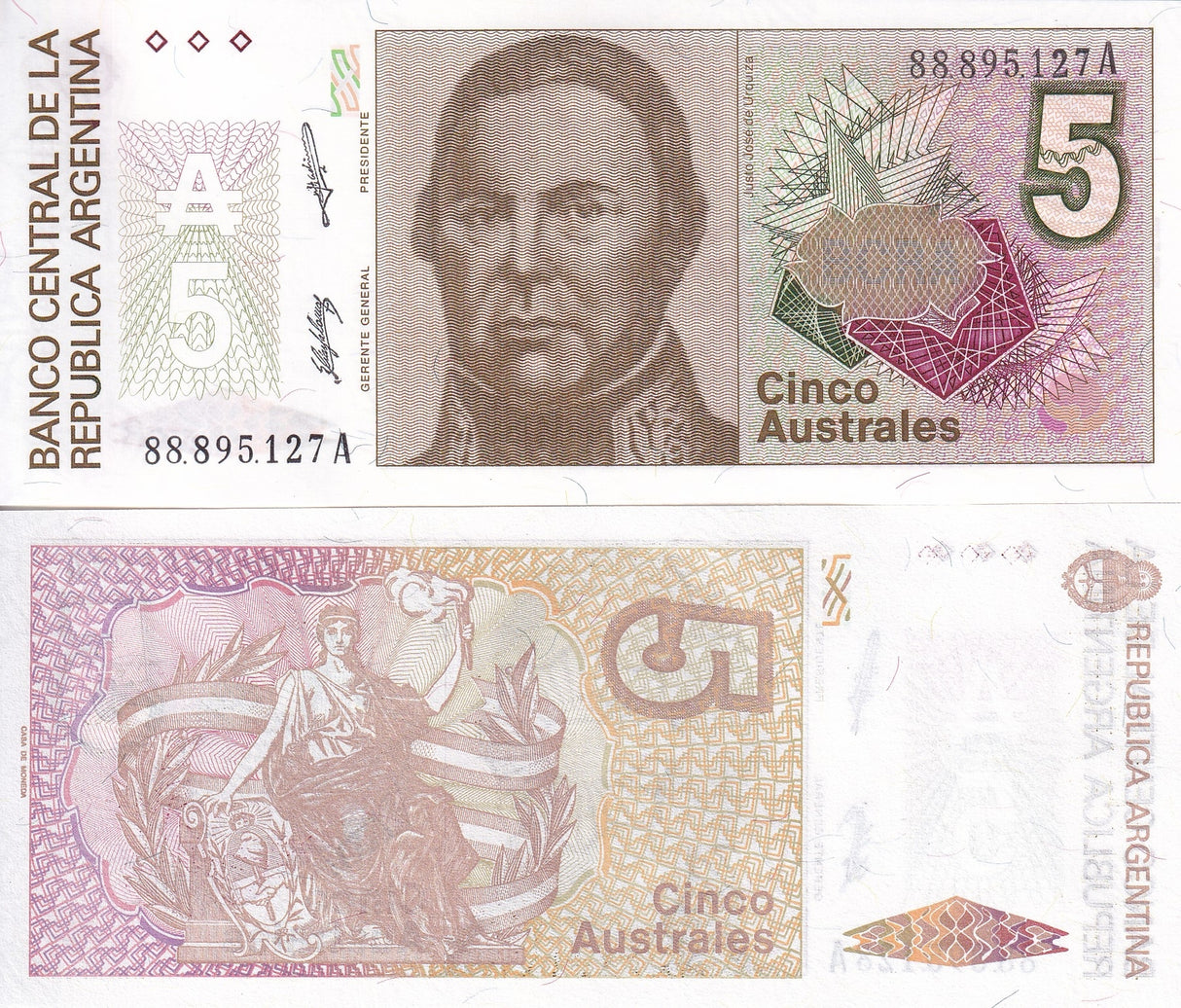 Argentina 5 Australes 1989 P 324 b UNC ,Justo Jose de Urquiza