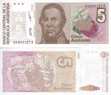 Argentina 5 Australes 1989 P 324 b UNC ,Justo Jose de Urquiza