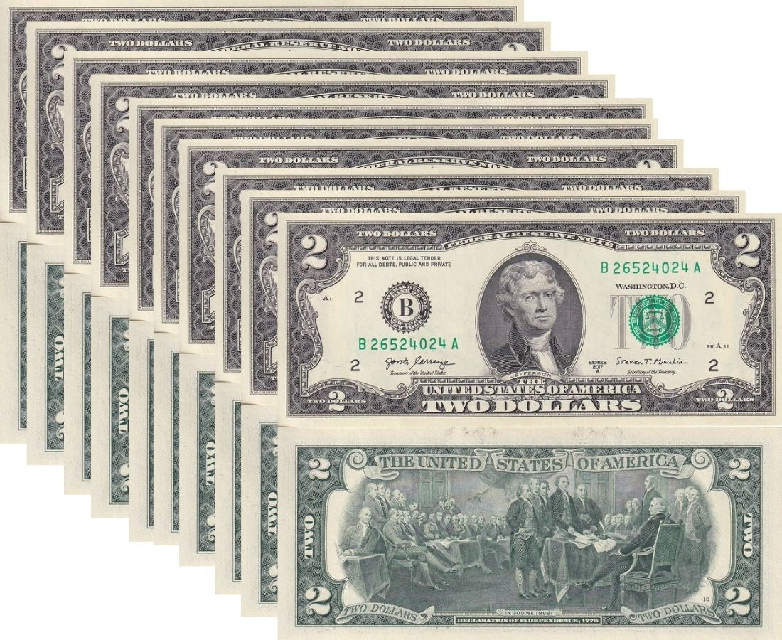 United States 2 Dollars Usa 2017A P 545 B New York UNC LOT 10 PCS