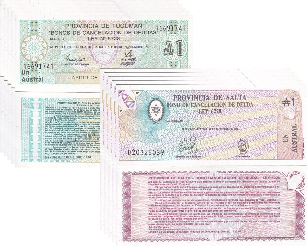 Argentina Set 2 X LOT 5=10 UNC 1 Australes  1987 1991 P S2711 P S2612e