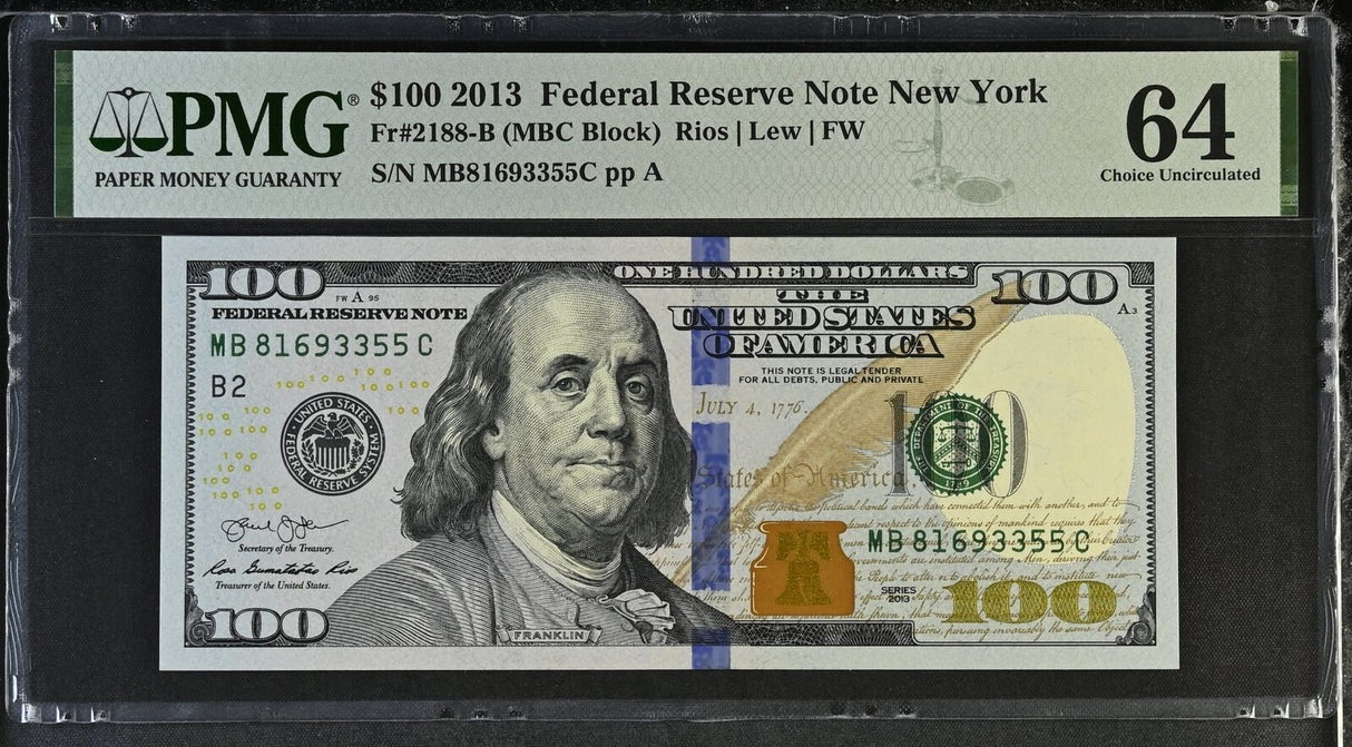 United States 100 Dollars USA 2013 P 543 New York choice UNC PMG 64