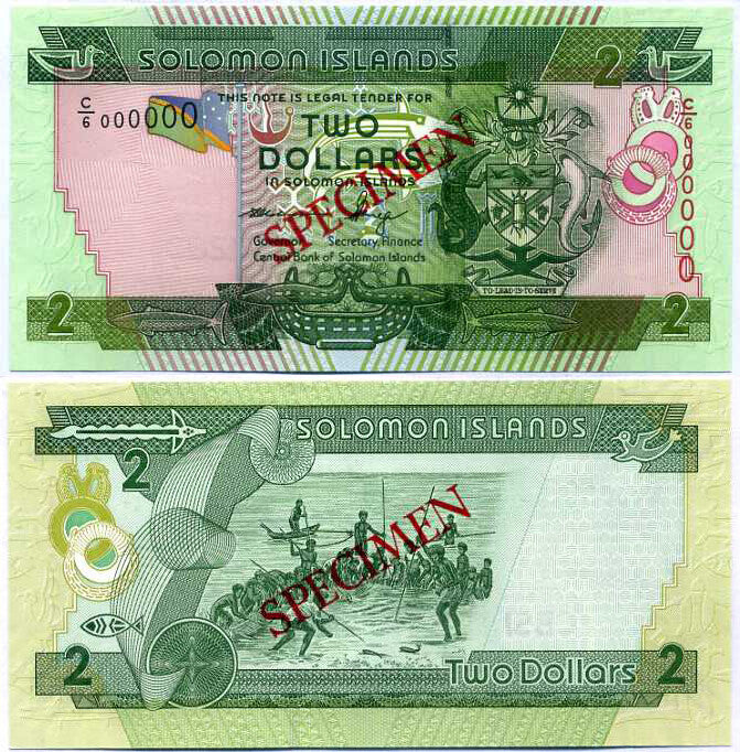 Solomon Islands 2 Dollars ND 2001 P 25 Specimen C/6 000000 UNC