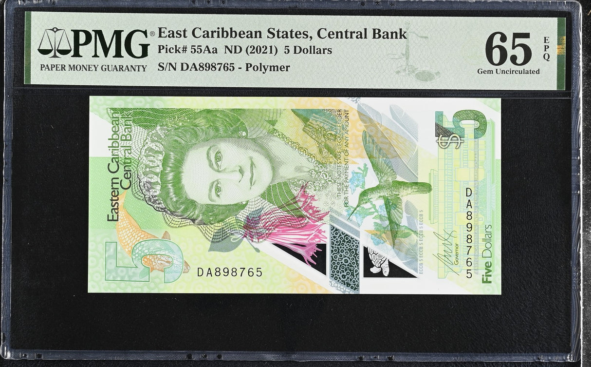 East Caribbean States 5 Dollars ND 2021 P 55Aa Gem UNC PMG 65 EPQ