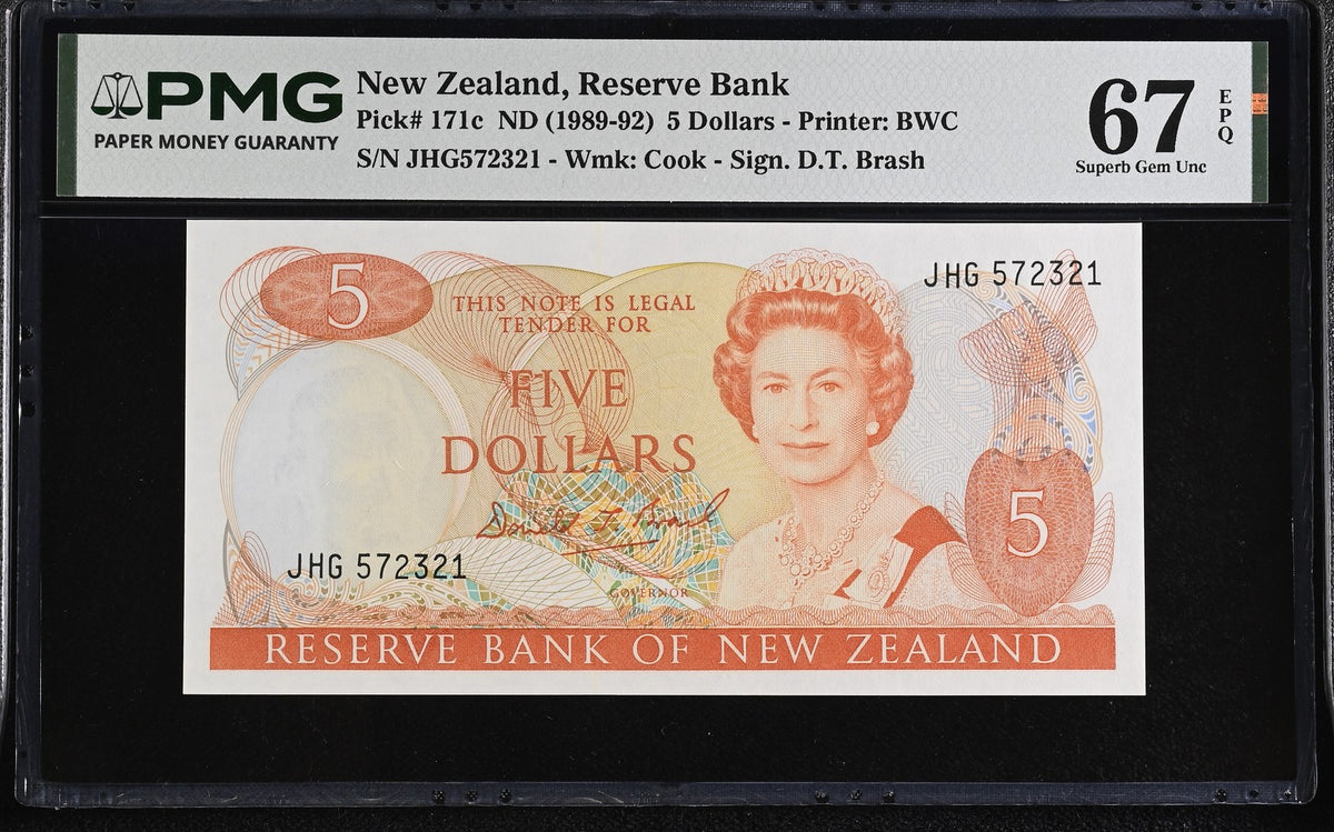 New Zealand 5 Dollars ND 1989-1992 P 171 c Superb Gem UNC PMG 67 EPQ