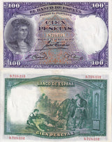 Spain 100 Peseta 1931 P 83 AUnc Little Tone ,Painting by Casado del Alisal, AU