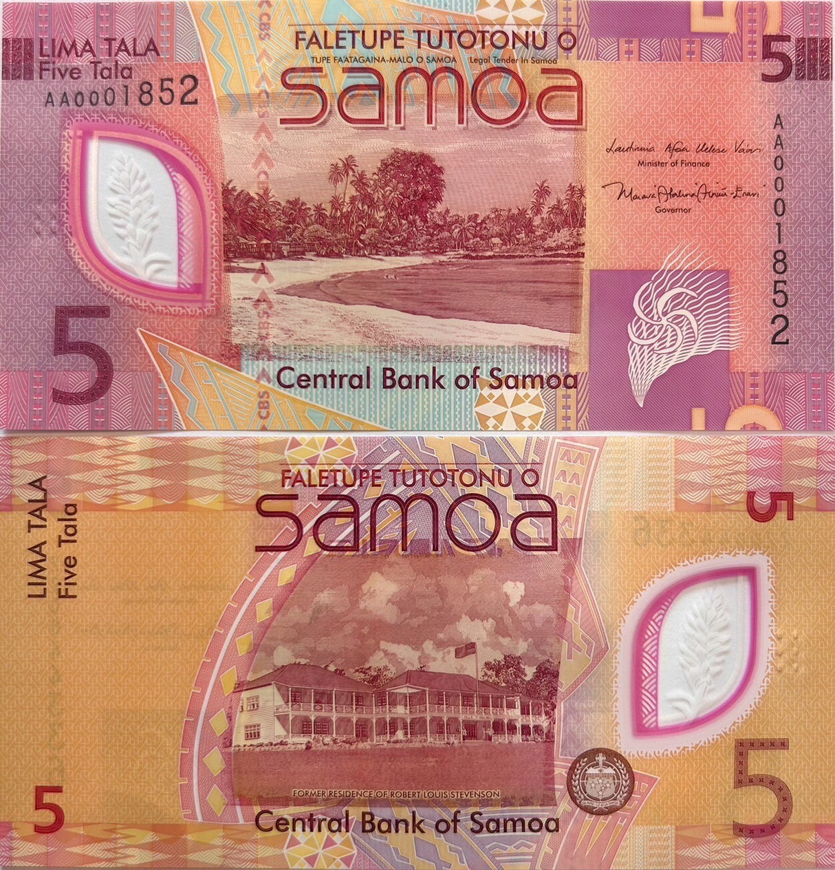 Samoa 5 Tala 2023 2024 P 47 Polymer AA Prefix UNC