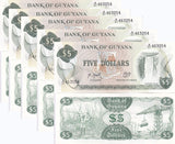 Guyana 5 Dollars 1992 P 22 f UNC LOT 5 PCS