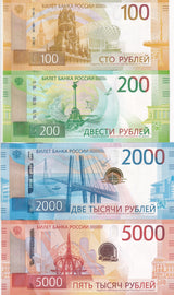Russia set 4 UNC 100 200 2000 5000 Rubles ND 2017-2024 Commemorative P 275A-279A