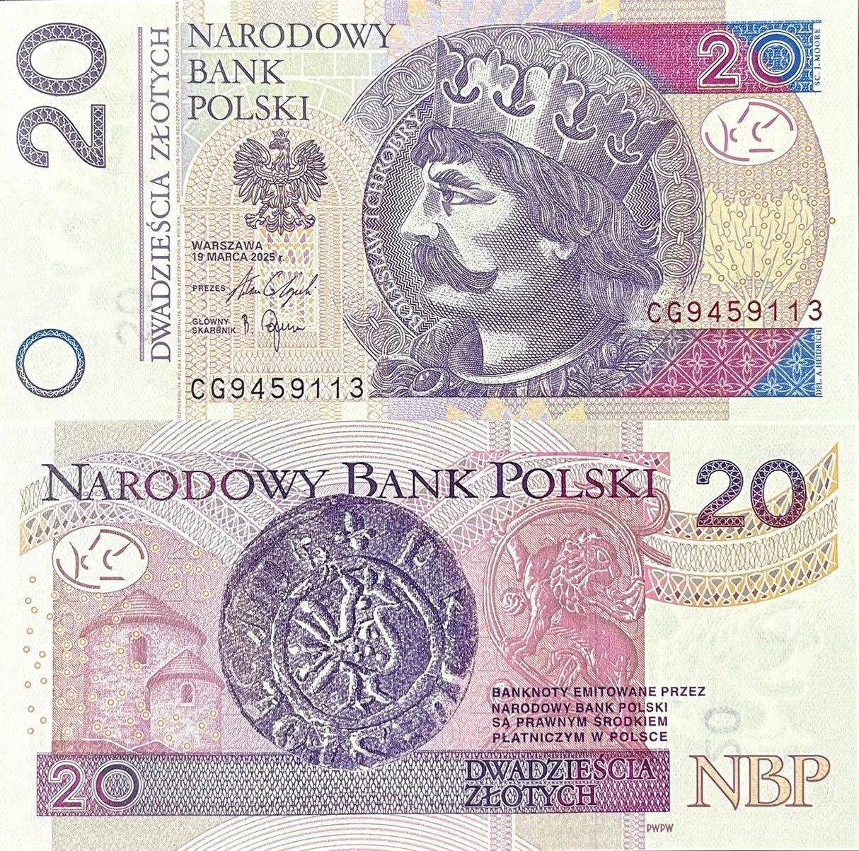 Poland 20 Zlotych 2025 P 184 NEW Date & Sign UNC