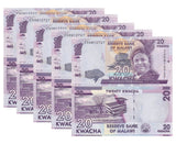 Malawi 20 Kwacha 2016 P 63 c ZA PREFIX REPLACEMENT UNC LOT 5 PCS