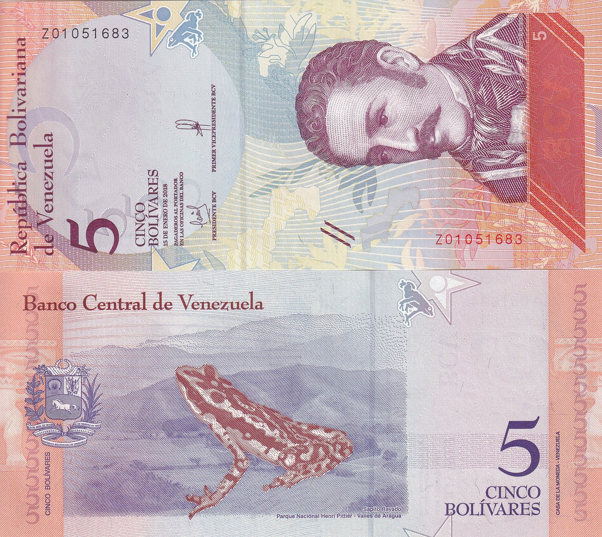 Venezuela 5 Bolivares 2018 P 102 Z PREFIX REPLACEMENT UNC