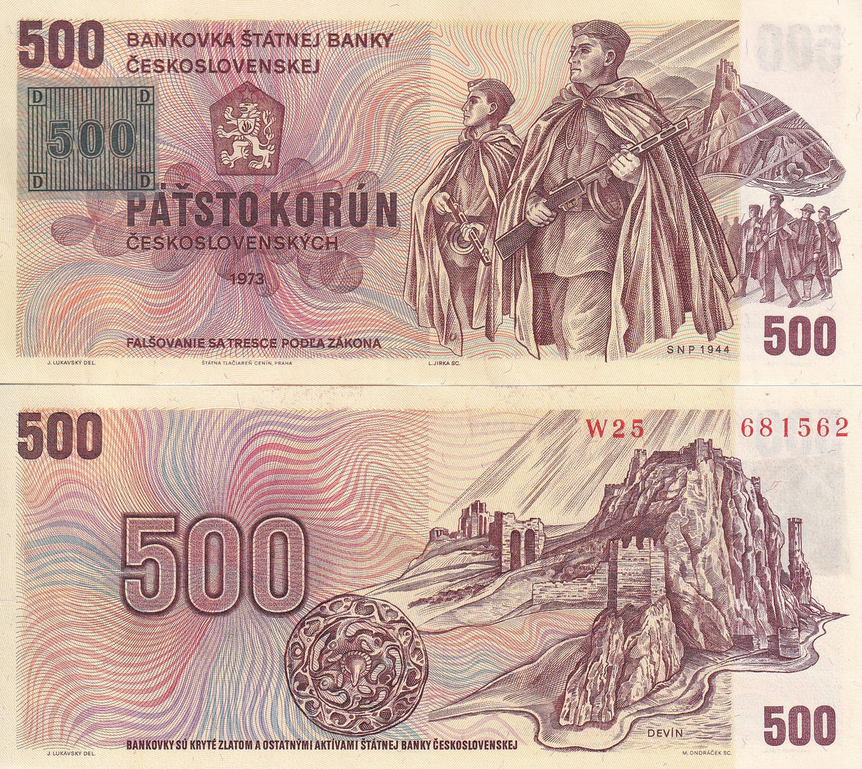 Czech Republic 500 Korun 1973 ND 1993 P 2 b UNC , adhesive stamp on p 93