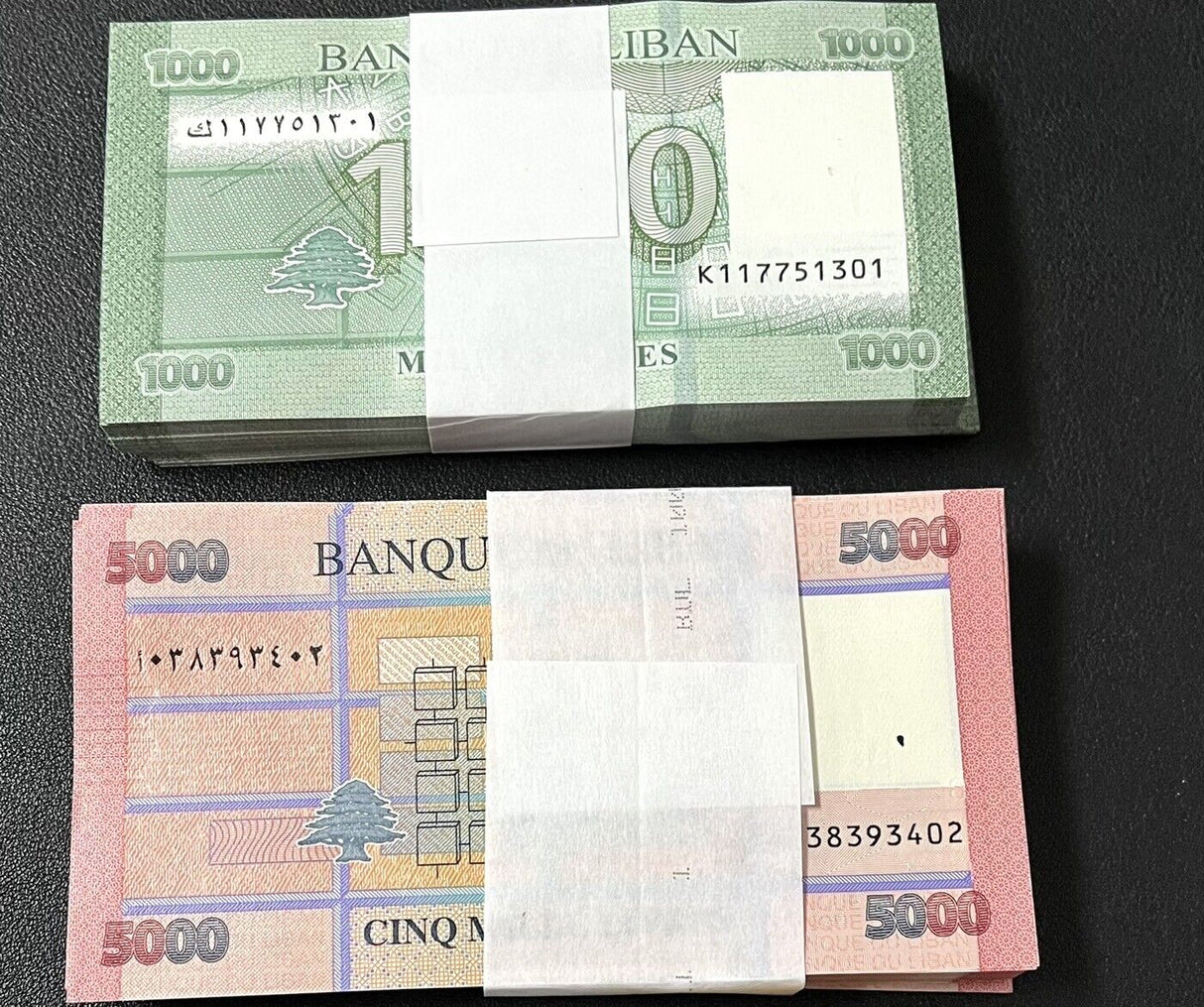 Lebanon Set 2 X 100 UNC 1000 5000 Livres Random Date P 90 91 = Lot 2 Bundle