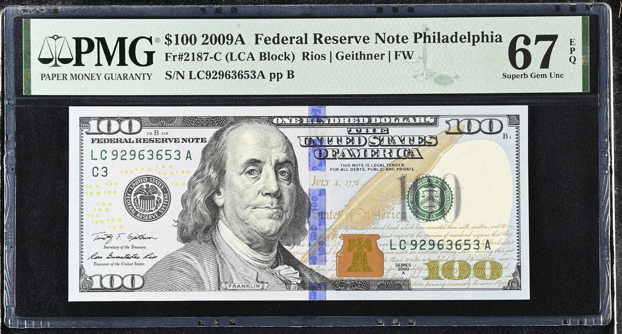 United States 100 Dollars USA 2009A P 536 Philadelphia Superb Gem UNC PMG 67 EPQ
