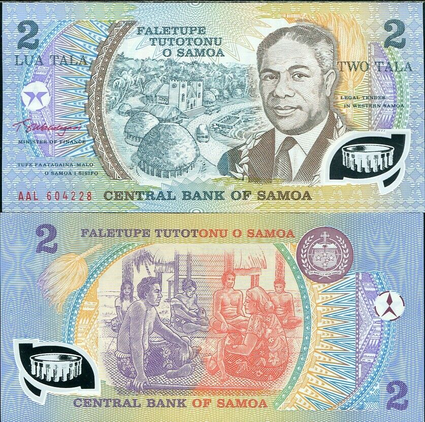 Western Samoa 2 Tala 1990 Mixed Prefixs Polymer P 31 e UNC