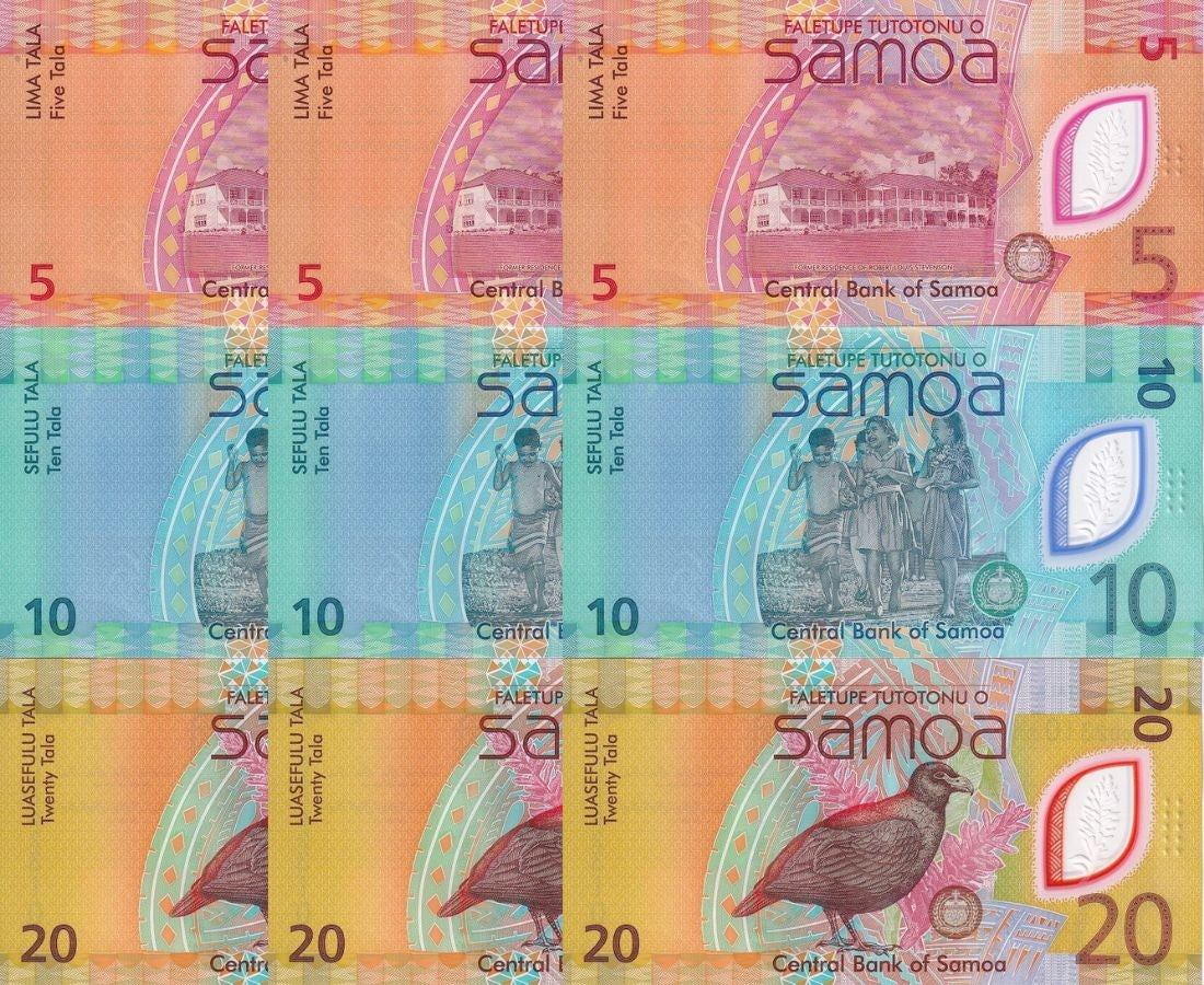 Samoa SET 3 X LOT 3 =9 UNC 5 10 20 Tala ND 2023 2024 P 47 48 49 new Polymer
