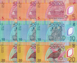 Samoa SET 3 X LOT 3 =9 UNC 5 10 20 Tala ND 2023 2024 P 47 48 49 new Polymer