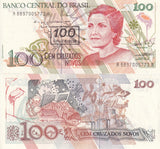 Brazil 100 Cruzeiros On 100 Cruzeiros ND 1990 P 224 AUnc