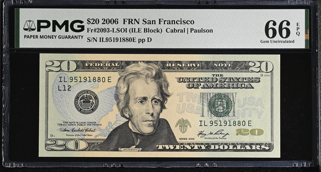 United States 20 Dollars USA 2006 P 526 San Francisco Gem UNC PMG 66 EPQ